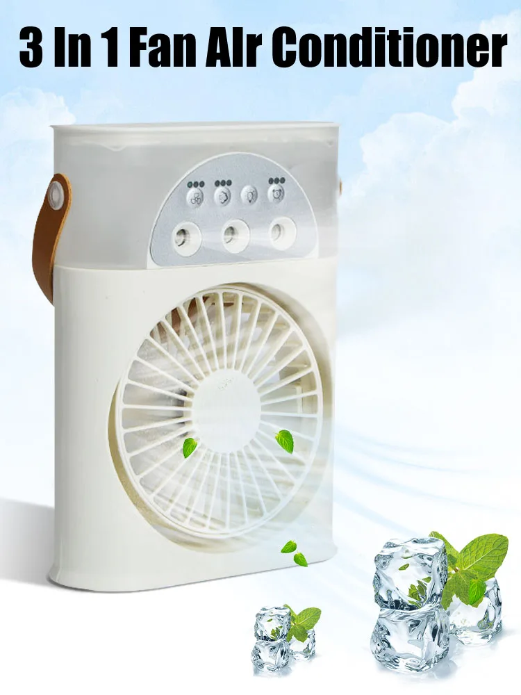 Spray Fan Five Hole Humidification Small Refrigeration Air Conditioner LED Night Light Water Mist Fun 3 In 1 Air Humidifie Fan