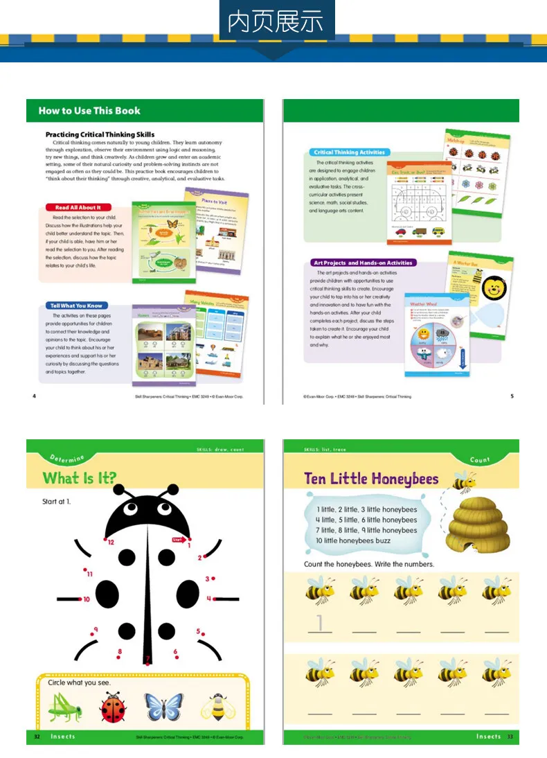 Original English Assessment Books Evan-Moor Skill Sharpeners Critical Thinking PreK Children's Study Exercise Book