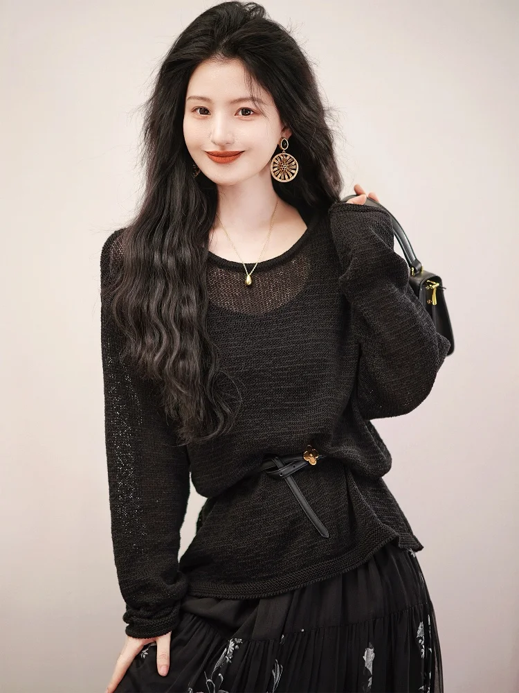 

Loose Long Sve round Ne Knitted Sweater Lazy Sle New 2025 Paper Person Knitted irt Casual Commute Faion Women's Top