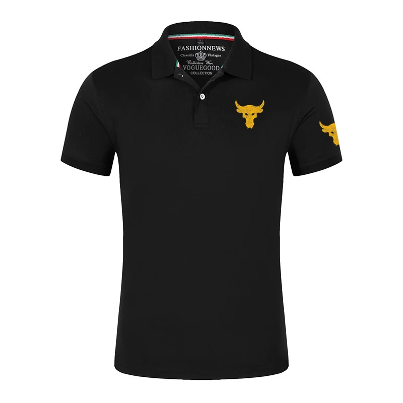 Dwayne Johnson Brahma Bull Tattoo Logo Print Summer Mens New Fashionable Slim Fit Solid Color Quick Drying Breathable Polo Shirt