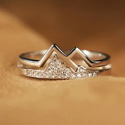 Huitan Creative Mountain Shaped Finger Ring Women Shiny Cubic Zirconia Exquisite Female Rings Party Daily Wear Statement Jewelry