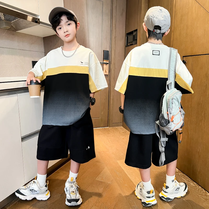 Summer Tween Boy Clothing Suits Children Loose Style T-Shirt and Shorts 2PCS Set Kids Teenager Luxury Clothes Tracksuit Garments