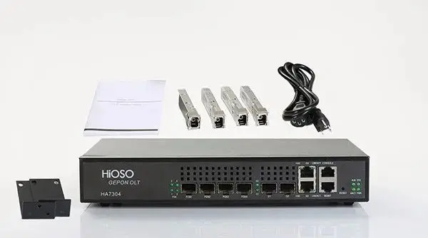 High Quality with Low Price HiOSO 4 Pon OLT Compatible with Huawei ZTE ONU No SFP Each Port Support 1:64 Total 256