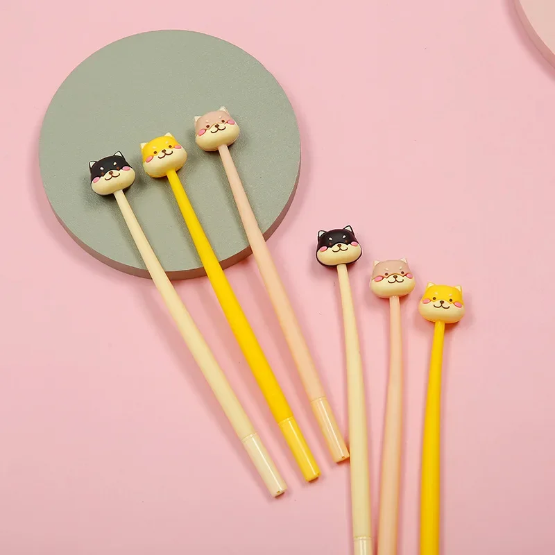 48pcs-silicone-small-firewood-dog-neutral-pen-japanese-akita-dog-swing-pen-cartoon-cute-dog-water-pen