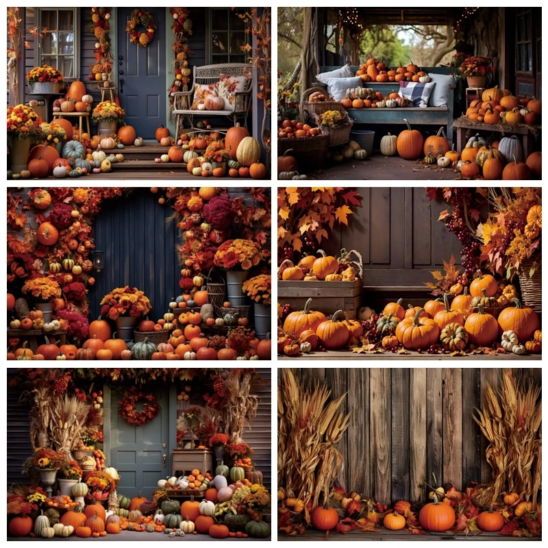 

Autumn Farm Barn Hay Block Pumpkin Photography Backdrop Autumn Nature Scenery Baby Portrait Photographic Background Photo Props