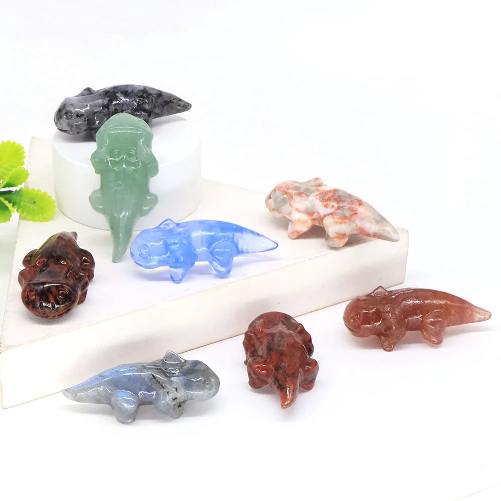 46mm Q Version Salamander Statue Natural Healing Stone Crystal Carved Animal Figurine Reiki Gemstone Crafts Home Decoration Gift