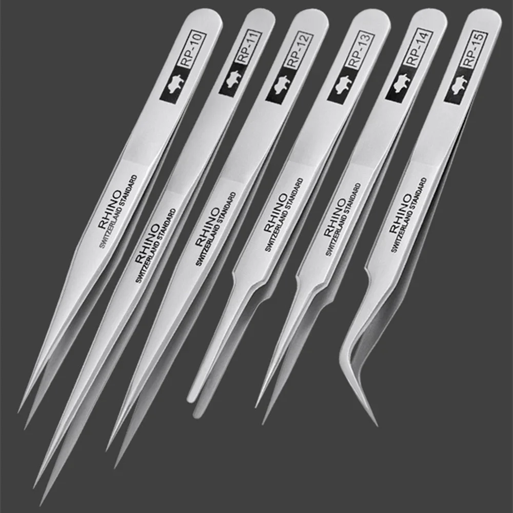 RHINO RP-10 RP-11 RP-12 RP-13 RP-14 RP-15 Carbon Steel Anti Magnetic/acid Tweezers Set, Mobile Phone Industry Repair Tool