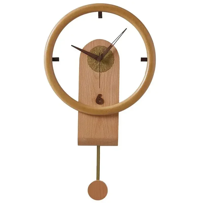 Creative Solid Wood Wall Clock Luminous Mute Simple High End Home Decor Aperture Voice Activated Round Wall Hanging Ornament