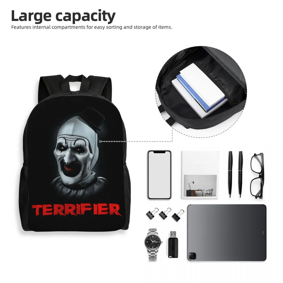 Horror Clown Halloween Film Terrifier Rucksack für Männer Frauen Schule College-Studenten Bücher tasche passt 15 Zoll Laptop-Taschen