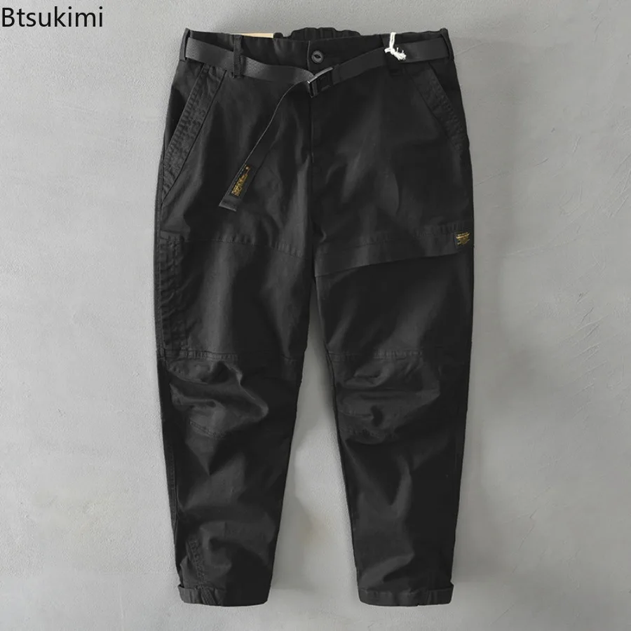 2025 Men's Solid Color Cotton Cargo Pants Japanese Style Casual Baggy Trouser Fashion Streetwear Autumn Winter Men Clothes Pants
