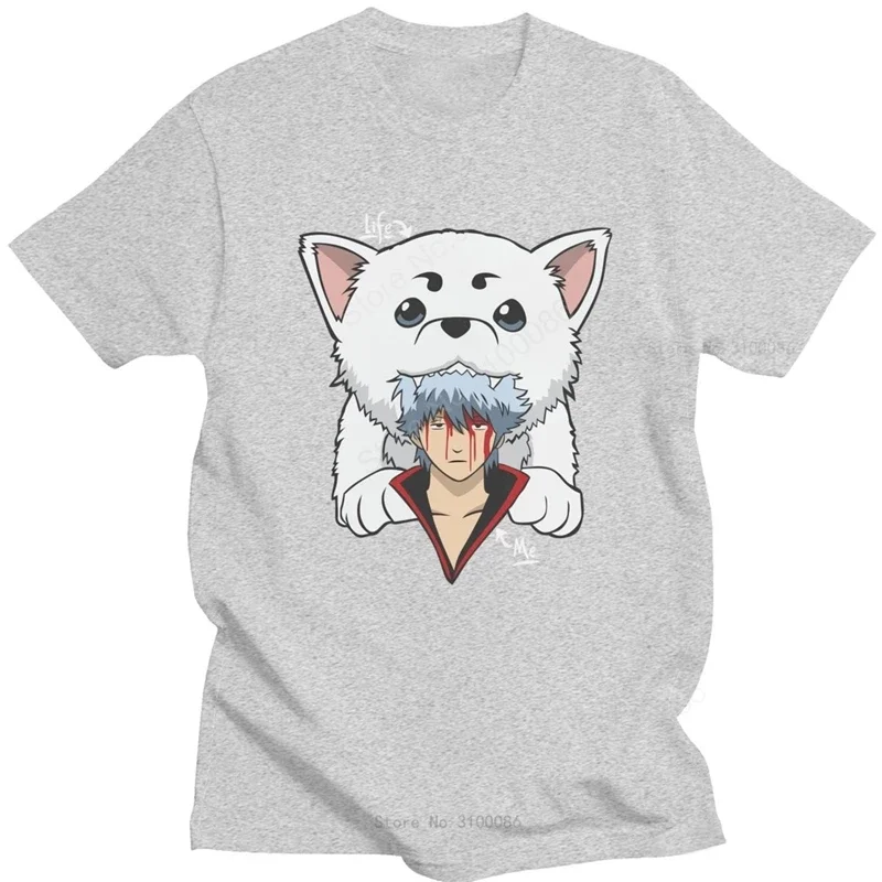 Kawaii Gintama Gintoki Sakata T Shirt for Men Short Sleeve Sadaharu T-shirt Graphic T-shirt Cotton Anime Manga Tee Tops Merch