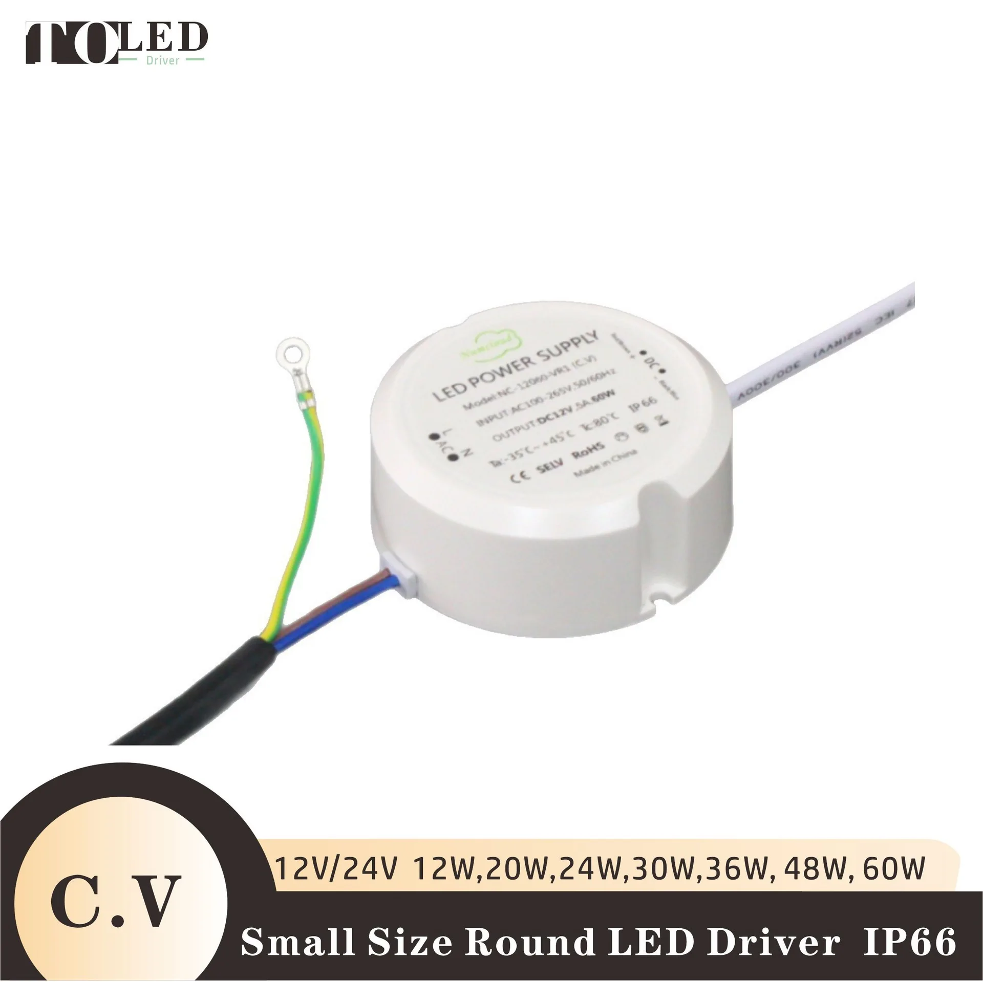 Customize Cable C.V DC12V/24V 12W/20W/24W/30W/36W/48W/60W/80W/100W Mini Plastic Waterproof Switching LED Driver Power Supply