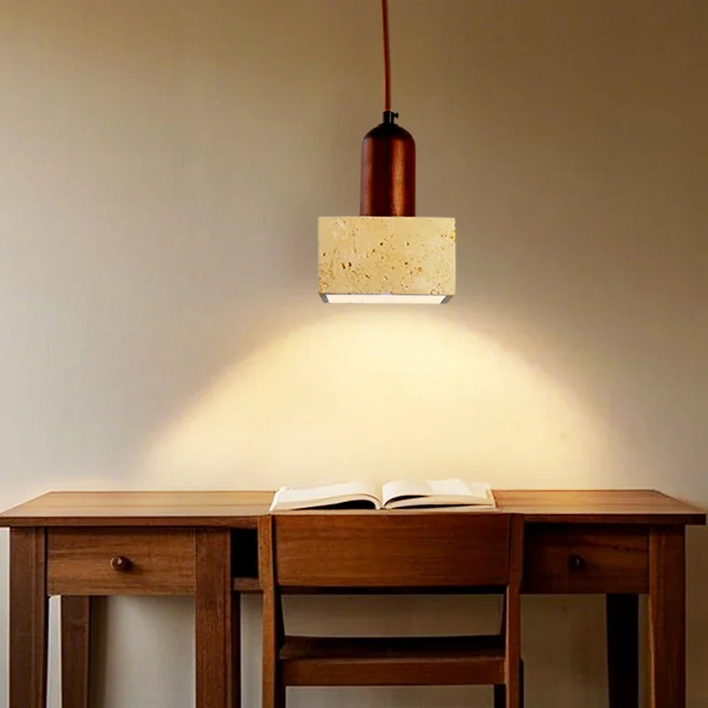 TechHPMinimalist Bedroom Pendant Light Led Pendant Light Yellow Cave Stone Wabi Sabi Style Bedside