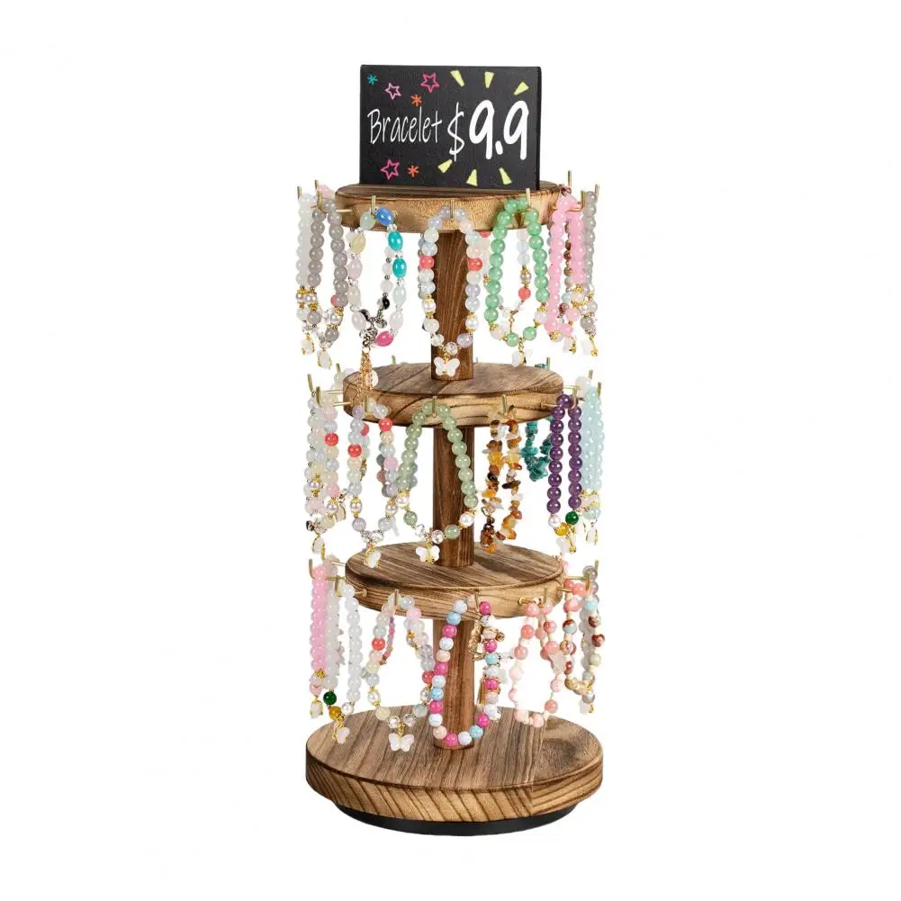 Rotating Bracelet Holder Wooden Bracelet Storage Rack with Mini Blackboard 3-tier Rotary Base Stable Design for Jewelry Display