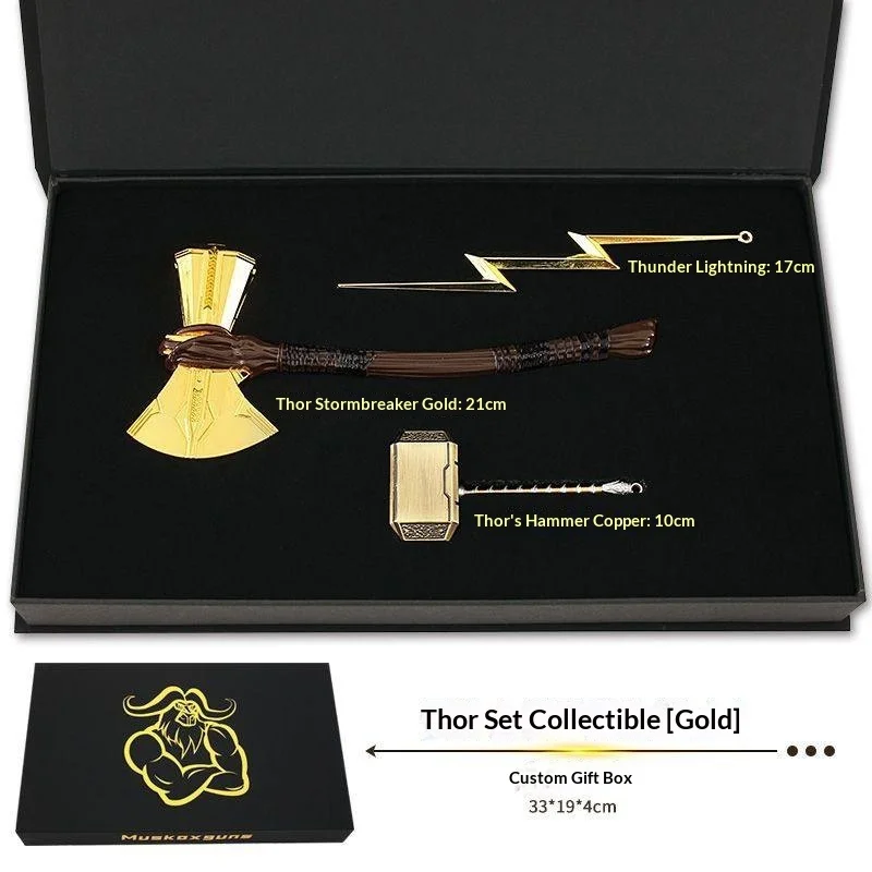 

Marvel Thor Peripherals Mjolnir Stormbreaker Zeus Lightning Metal Model Alloy Kids Toy Gift Box Collection Set