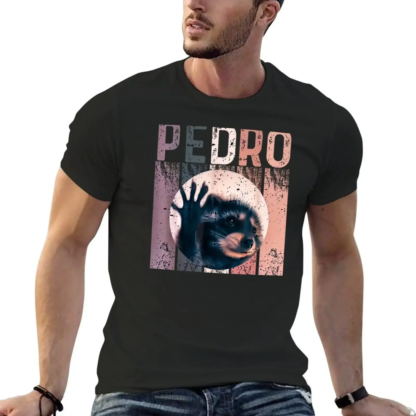 

Pedro Racoon Dance Popular Internet Meme Mapache Dance T-Shirt cute tops cotton graphic tees oversized blanks t shirt for men