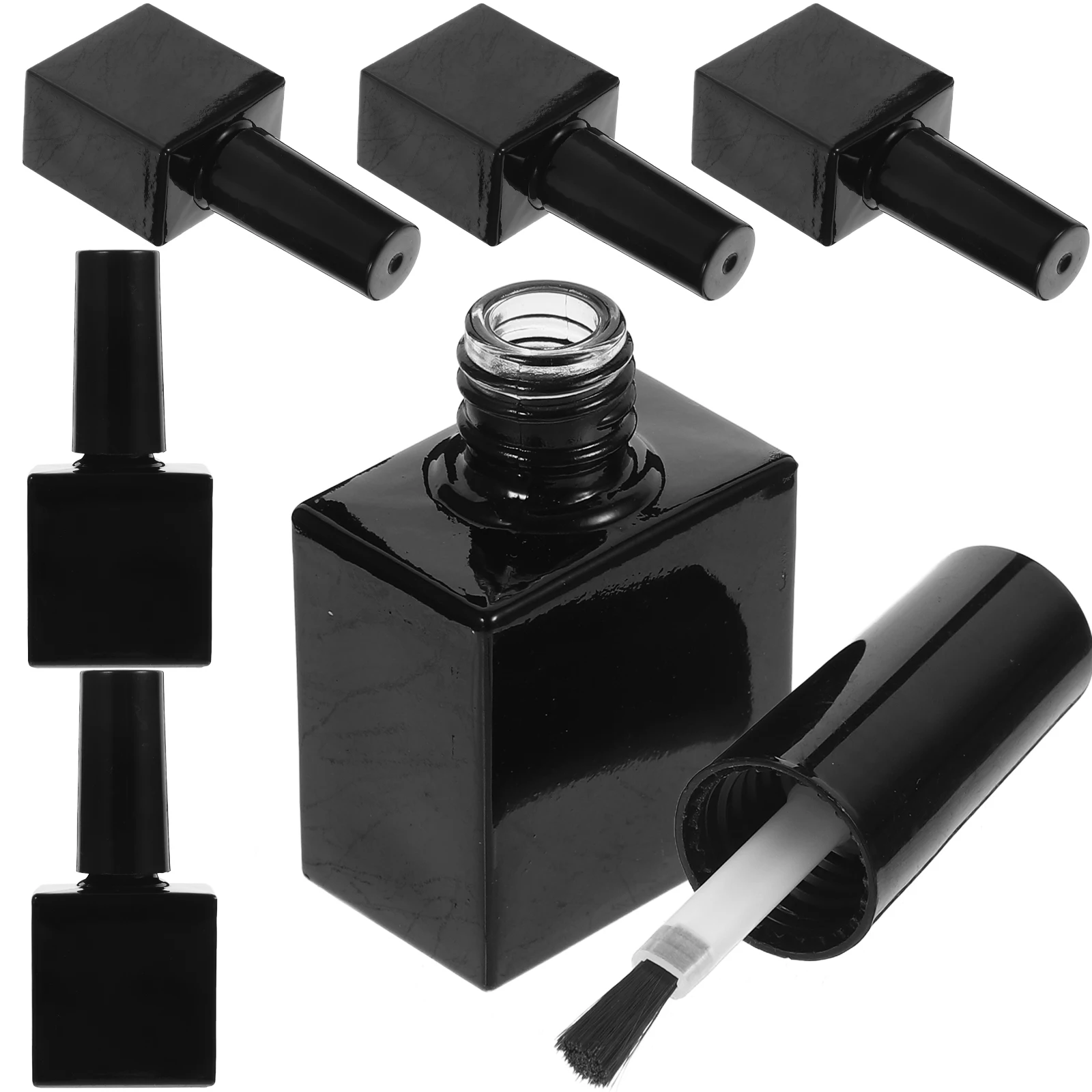 

6 Pcs Nail Glue Armor Bottle Empty Polish Black Glass Paint Bottles with Brush Gel