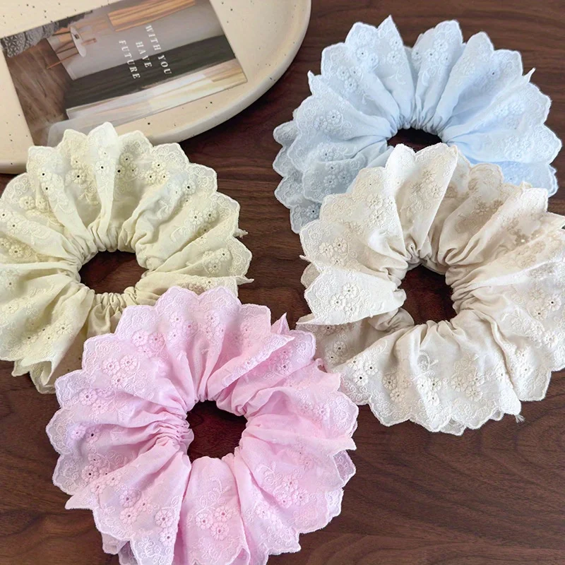 Luxury Embroidered Lace Hair Tie with Floral Petals and Cutout Details Delicate Sweet Bun Hairband for Girls