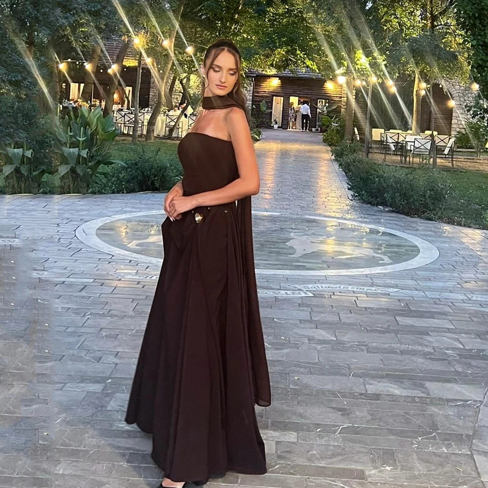 

A-line Women's Chiffon Evening Dresses Sleeveless Pleated A-Line Strapless Wedding Guest Dress Sexy Club Gowns Customized