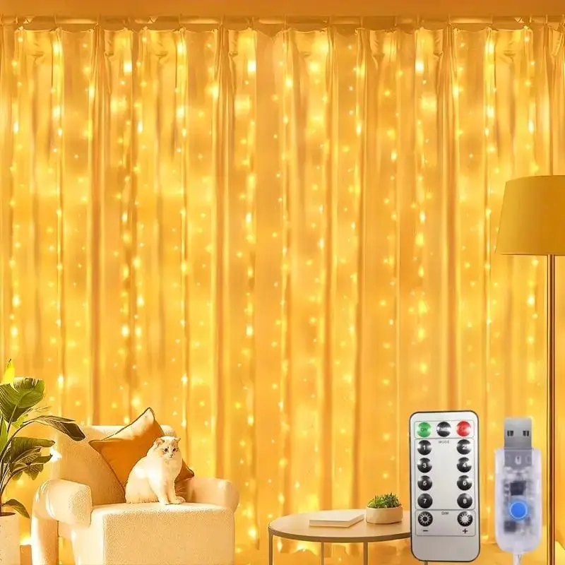 1 Juego de guirnaldas de luces LED 100/200/300 con control remoto, 8 modos de luces de cadena de alambre de cobre USB para Navidad, boda, hogar, interior y exterior