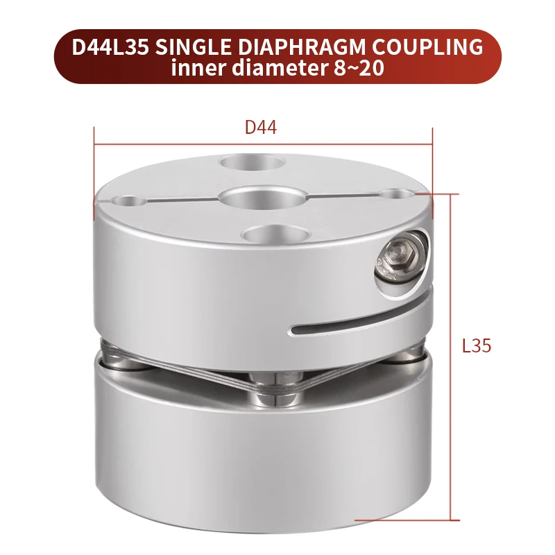 

1PC D44L35 Flexible Single Diaphragm Coupling Inner Hole 8/9/10-20mm Aluminum Alloy Elastic Servo Motor Screw Shaft Coupling