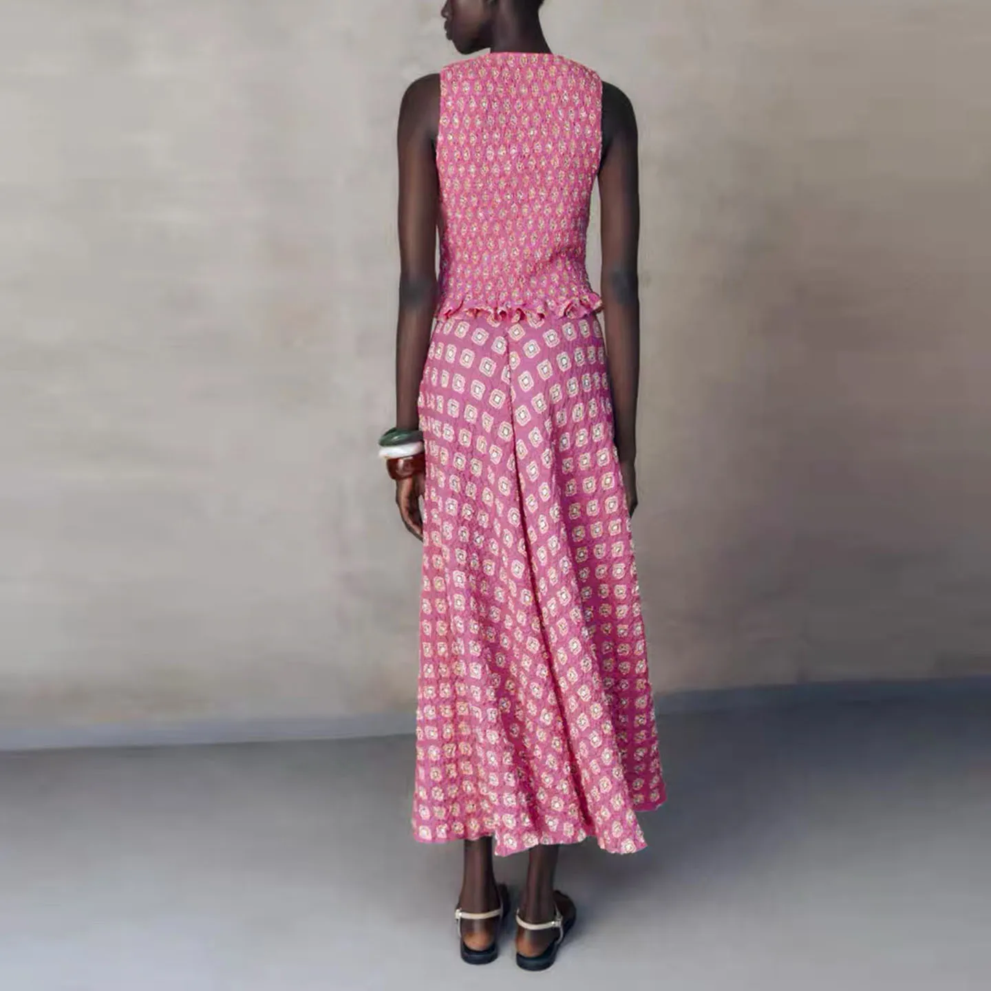 

Женский топ с v-образным вырезом, юбка-миди, модный комплект с высокой талией, полиэфирное волокно, четыре сезона, новинка осени для взрослых, Sle 2025