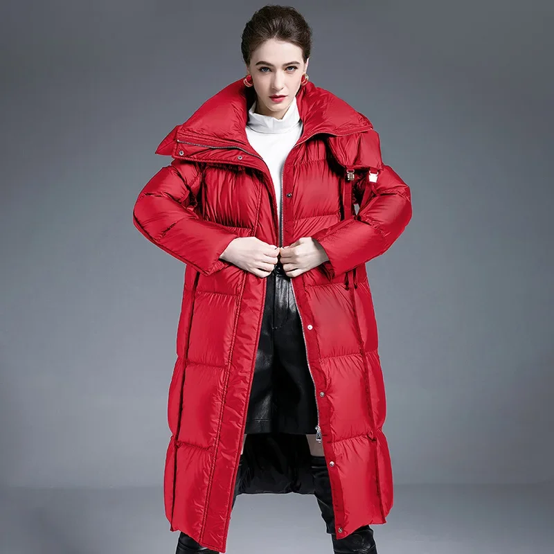 Womens Long Warm Thickened Down Jacket With Hood Winter Coats Casual Loose Quilted Puffer Parka Windproof Jackets