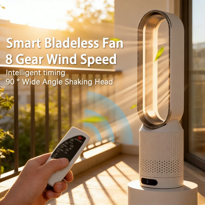 2026 Blattloser Ventilator Elektrischer Kühlluftturmventilator mit Fernbedienung Intelligenter Geräuscharmer 20-Zoll-Standventilator