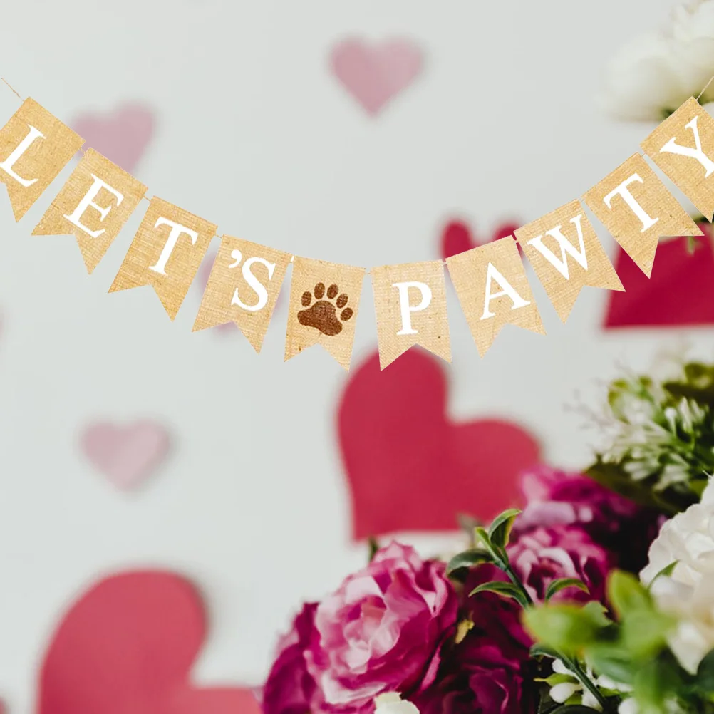 

Pet Party Decoration Banner for Dog Decorations Decorative Items Burlap Linen Hanging