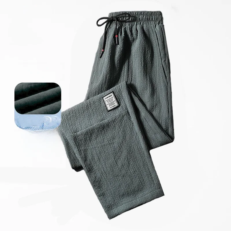 

Men's Ice Silk Casual Pants Summer Cool Quick Dry Elastic Waist Breathable Sports Straight Leg Long Pants Workwear