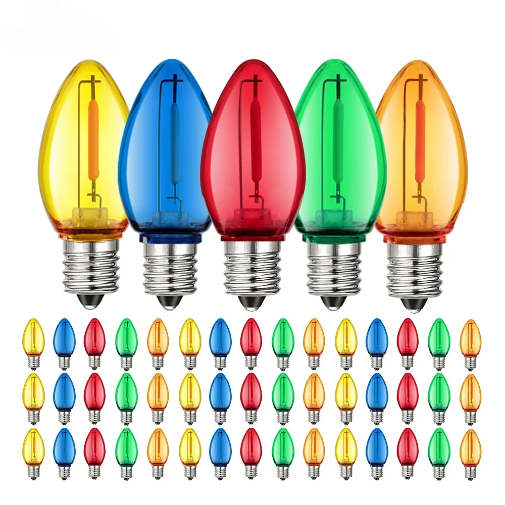 عكس الضوء C7 LED استبدال لمبات عيد الميلاد 1 واط متعدد الألوان شاتيربروف البلاستيك E12 سلسلة ضوء الحفلات 110 فولت 220 فولت