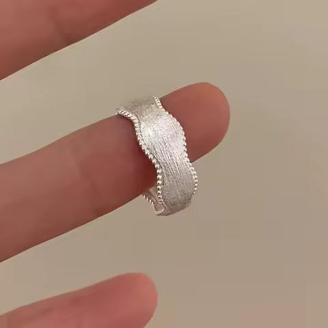 VENTFILLE 925 Sterling Silver Frosting Geometry Ring for Women Texture Irregular Bead Adjustable Jewelry Gift Dropshipping