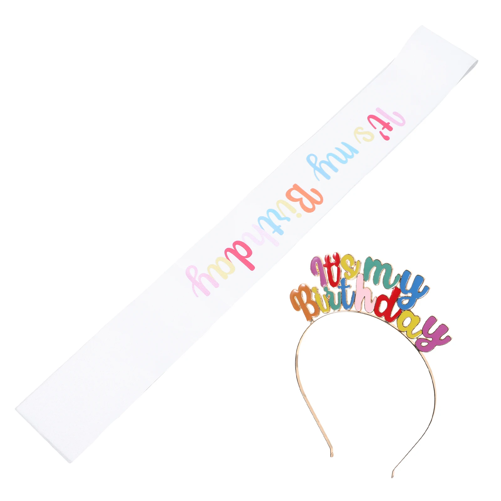 

1 set Birthday Crown Hair Accessories White Set Headbands for Girls Women Ceremonial Belt Satin Hairband Birthday Sash Shiny