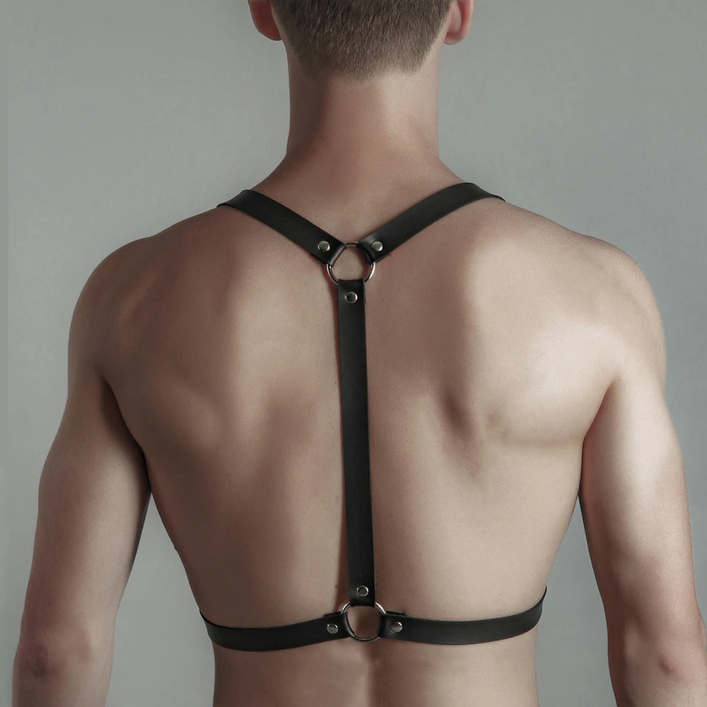 Men Harness BDSM Gay Pu Leather Adjustable Studded Decor Sex Bondage Harness Fetish Clothing Erotic Costume chest harness