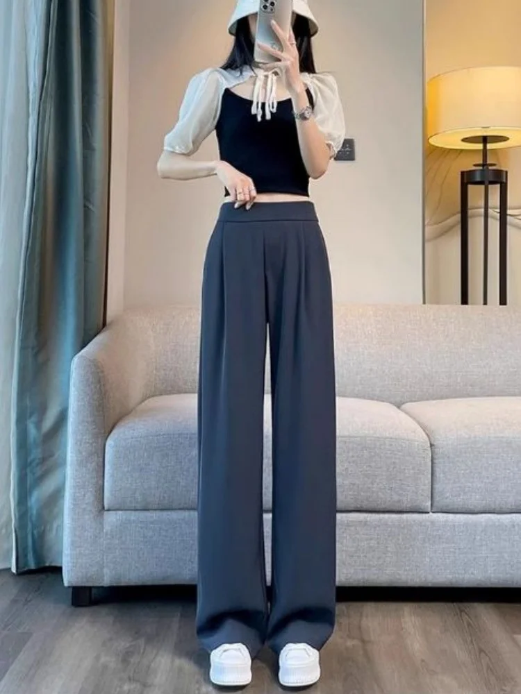 High Waist Straight Suit Pants Casual Baggy Trousers Plus Size Elegant Solid Wide Leg Pants Spring Autumn Office Lady Commuting