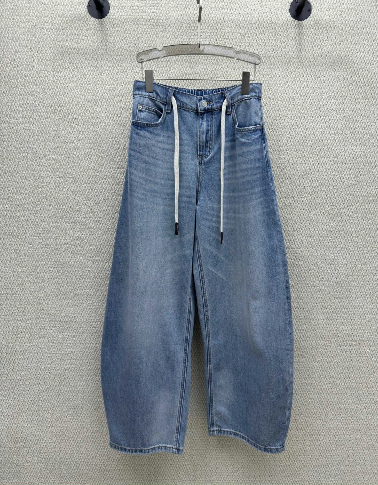 

High Waist Slimming High Quality Half Elastic Drawstring Vintage Wide Leg Jeans Fashionable Versatile New Arrival for Women