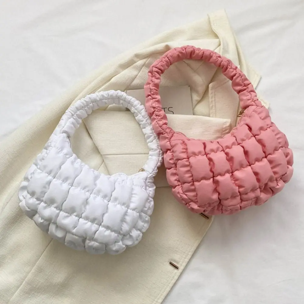 Korean ins Pleated Cloud Shoulder Bag Folded Underarm Bag Simple Tote Bag Women Lattice Handbag Large Capacity Girls Storage Bag