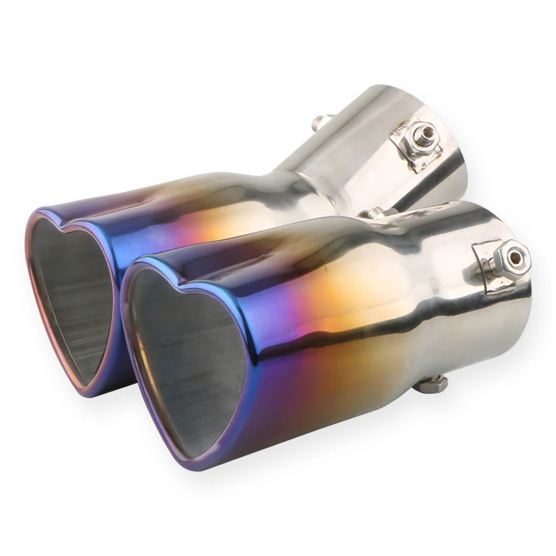 Fashion Design Heart Shape Style Car Accessories 2.5 Inch Stainless Steel Silver Colorful Exhaust Tips Muffler Tail Pipe