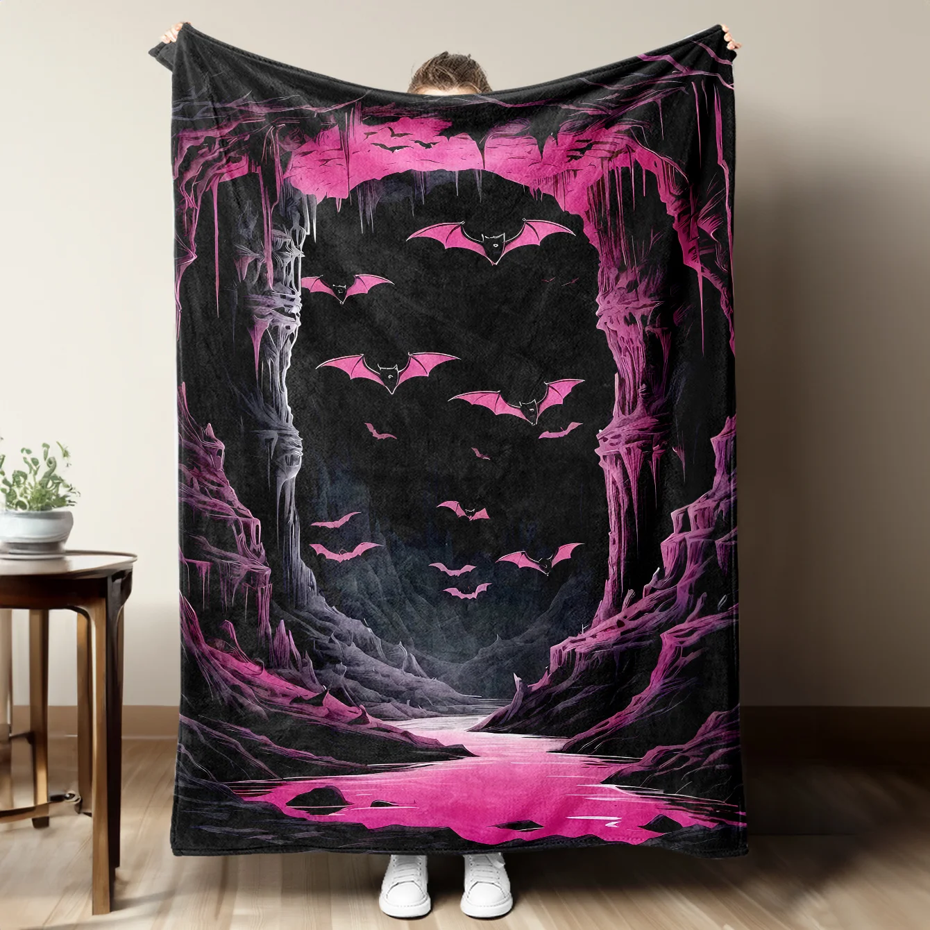 

1PC cartoon flannel blanket, pink sunshine bat pattern, soft, warm and comfortable sofa bed office blanket