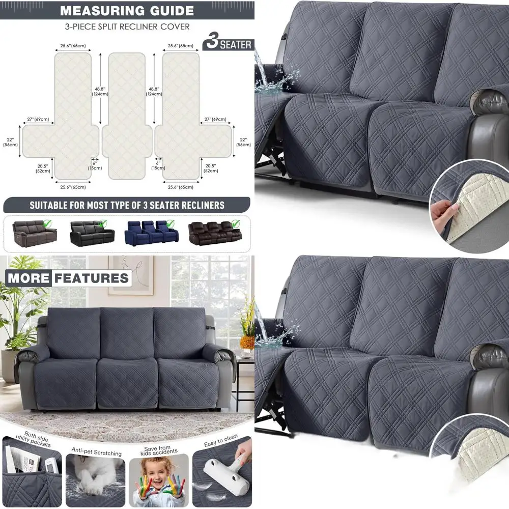 

Водонепроницаемый 3-местный чехол для дивана с ремнями, темно-серый, моющийся для детей и домашних животных