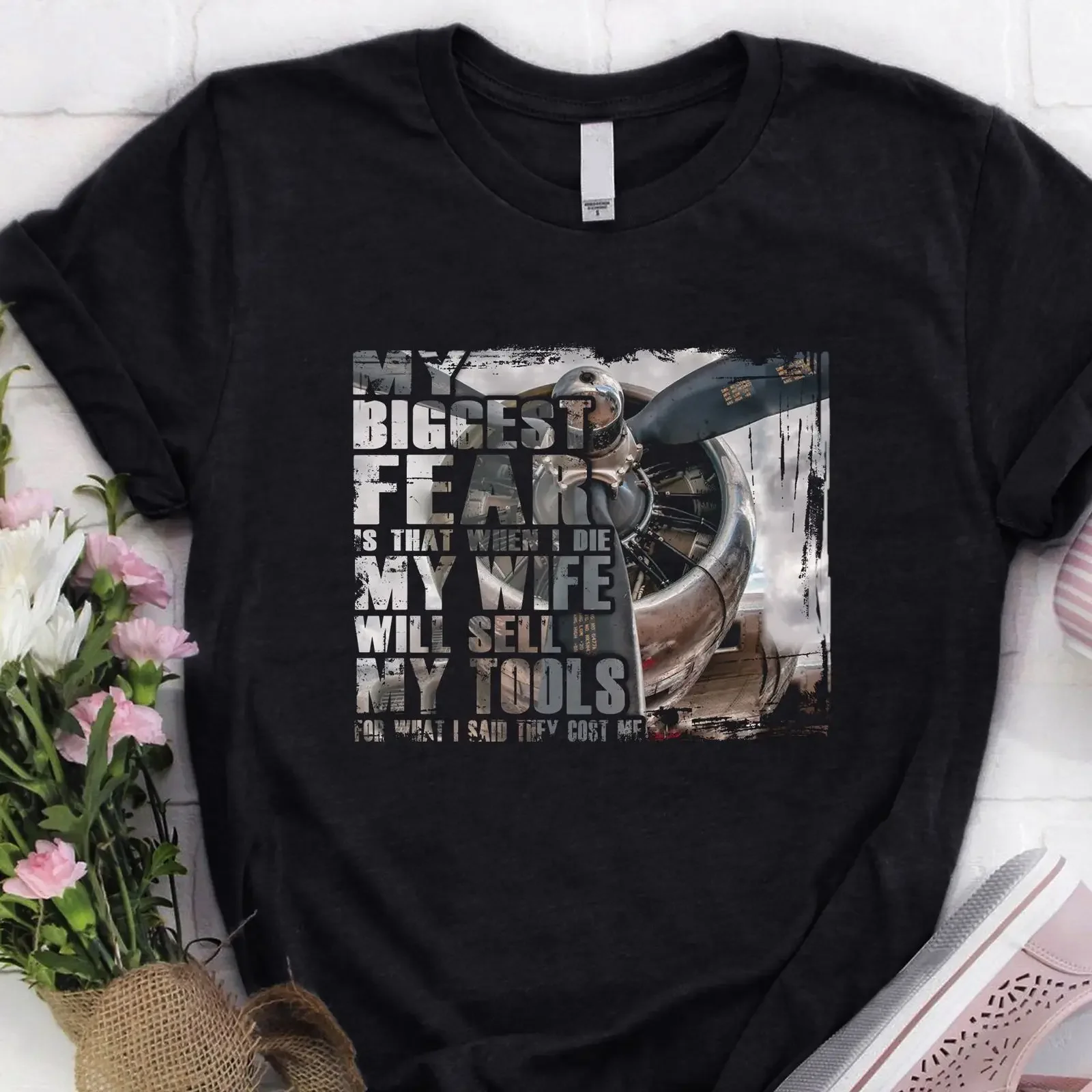 My Biggest Fear Wife Sell Tools Vintage Aircraft T Shirt Funny Mechanic GifT vintage Washed Unisex homme graphic Stylish