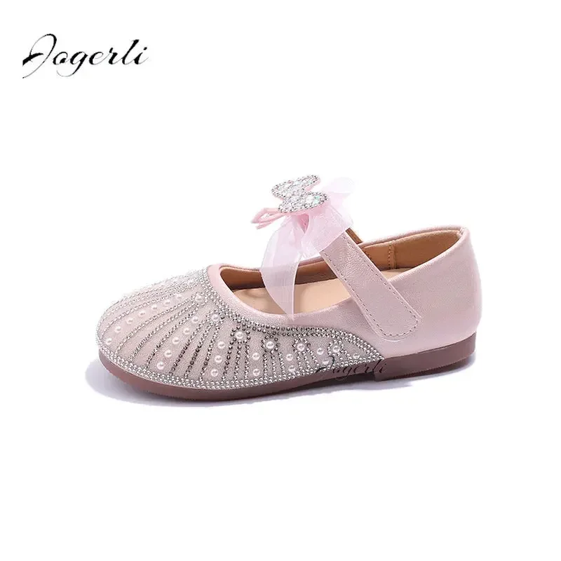 Children\'s Girl Princess Shoes New Soft Sole PU Leather Flats Kids Rhinestone Crystal Footwear Size 23-35