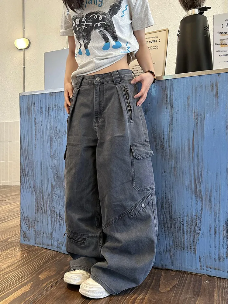 

Ретро Waed Dance American Sle Свободные джинсы Мужчины Женщины Универсальная рабочая одежда Широкие брюки Всесезонные l Талия