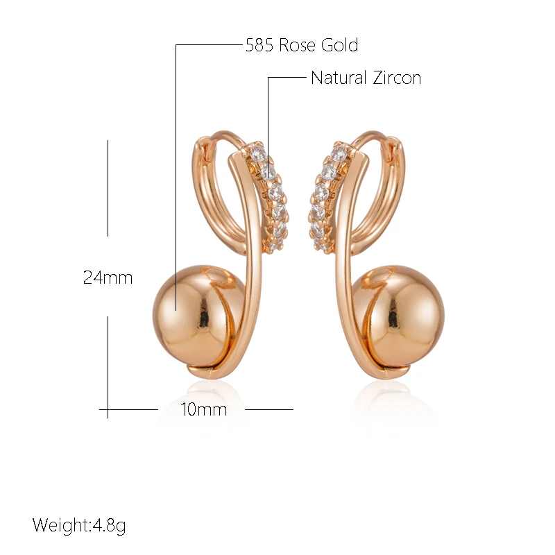 Wbmqda Unique Metal Ball Drop Earrings For Women 585 Rose Gold Color With White Natural Zircon Fashion Daily Party Jewelry Gifts