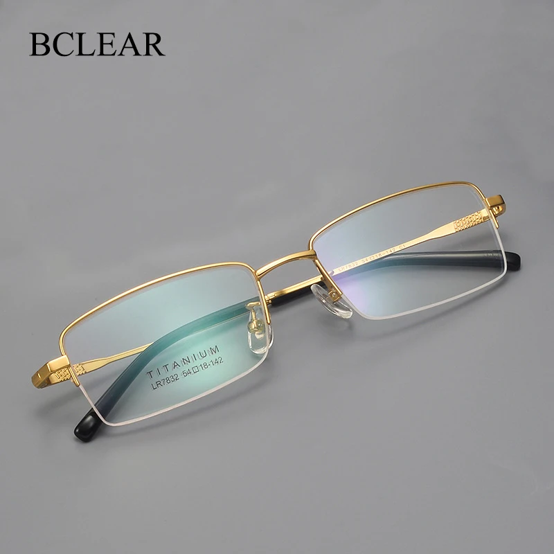 BCLEAR High Quality Pure Titanium Eye Glasses Frames Businessmen Gold Silver Business Luxury Spectacle Frame Eyewear Ultra-light