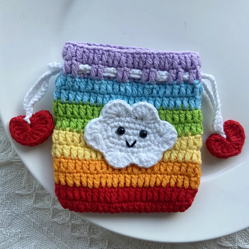 Handmade Crochet Yarn Wallet for Women, Cute Coin Purse, Drawstring Bags, Card Holder, Girlfriend Gift