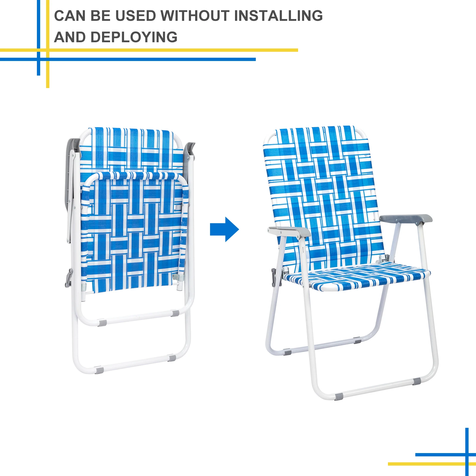 Webbed Lawn Chairs Set of 2, Foldable Metal Patio Chairs Stable Steel Outdoor Chair for Camping, Fishing, Beach, Poolside