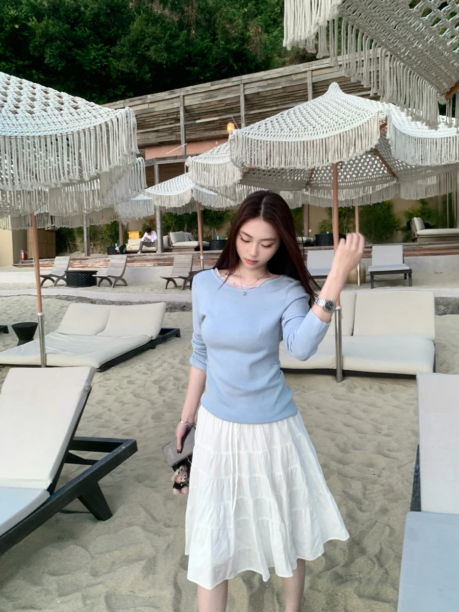 

Женский вязаный свитер Ele Romantic Bal с воротником-рюшем, весенний дизайн, с эффектом пэчворк и акцентом на талии