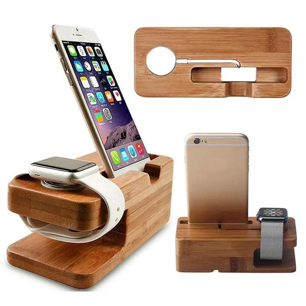 Hot Bamboo Wood Cell Phone Holder Universal Phone Desktop Stand Table Holder Mount For Phone Apple Watch Dropshipping Wholesale