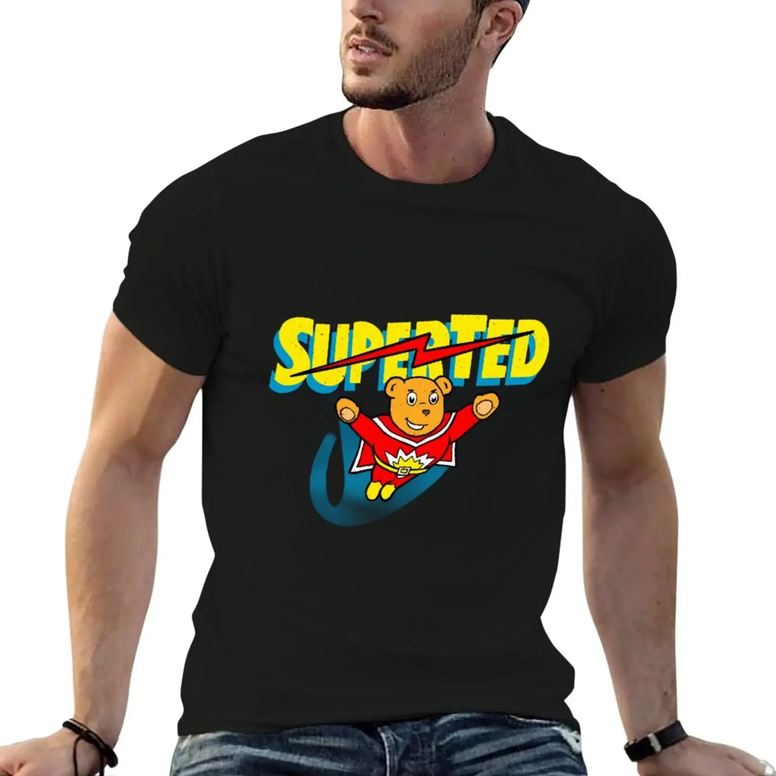 Superted - Distressed Look Print T-Shirt summer top custom t shirt graphic shirts oversizeds men clothes